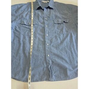 Real Work Wear Mens 2XL Blue Cotton Short Sleeve Pearl Snap Western Shirt